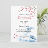 Waterverf Kersenbloesem Bloemige Trouw Kaart (Staand voorkant)