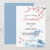 Waterverf Kersenbloesem Bloemige Trouw Kaart (Voorkant / Achterkant)