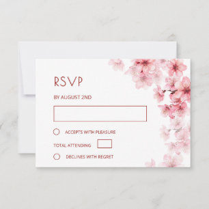 Waterverf Kersenbloesem Bruiloft RSVP Kaartje