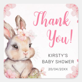 Waterverf Kersenbloesem Konijn Baby Shower Vierkante Sticker