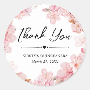 Waterverf Kersenbloesem Krans Quinceanera Ronde Sticker