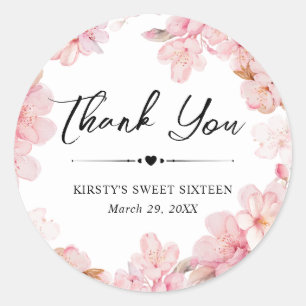 Waterverf Kersenbloesem Krans Sweet Sixteen Ronde Sticker