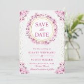 Waterverf Kersenbloesem Krans Trouwen Save The Date (Staand voorkant)