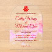 Waterverf kersenbloesem moderne Chinese bruiloft Acryl Uitnodigingen (Voorkant)