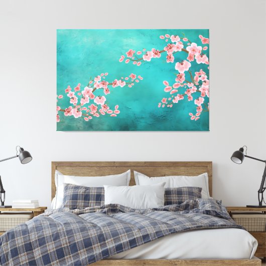 Waterverf Kersenbloesems Canvas Afdruk (Insitu (Slaapkamer))