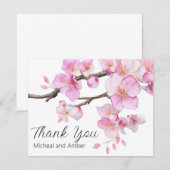 Waterverf kersenbloesems roze bloemenschrift bedankkaart (Voorkant / Achterkant)
