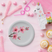 Waterverf Kersenbloesems Roze Grijs Papieren Bordje (Feest)