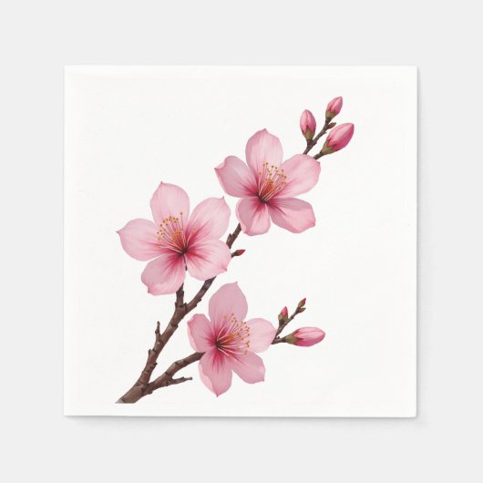 Waterverf Kersenbloesems Roze Wit Servet (Voorkant)