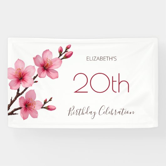 Waterverf Kersenbloesems Roze Wit Spandoek (Horizontaal)