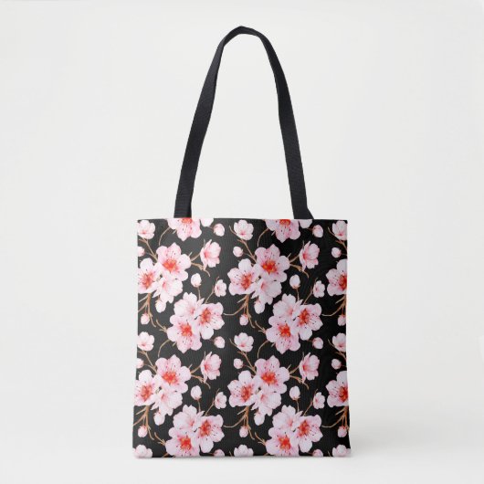 Waterverf Kersenbloesems Roze Zwart Tote Bag (Voorkant)