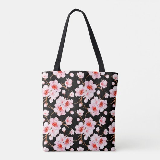 Waterverf Kersenbloesems Roze Zwart Tote Bag (Achterkant)