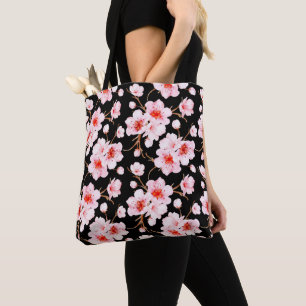 Waterverf Kersenbloesems Roze Zwart Tote Bag