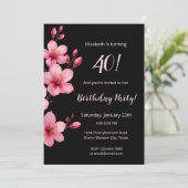 Waterverf kersenbloesems roze zwarte verjaardag kaart (Staand voorkant)