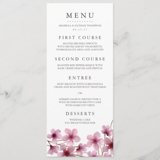 Waterverf Kersenbloesems Trouwmenu Menu (Voorkant)