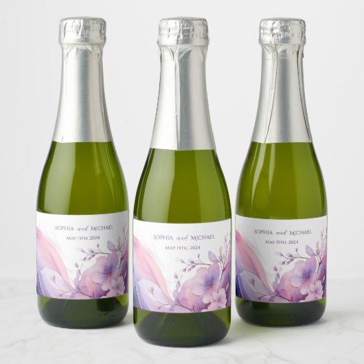 Waterverf Kersenbloesems-Wedding Sparkling Wijnetiket (Flessen)