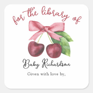 Waterverf kersenboog Baby Shower boekplaat Vierkante Sticker