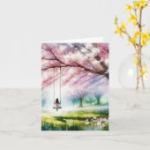 Waterverf kersenboom met meisje op een schommel kaart (Gele Bloem)