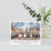 Waterverf Kerst Amsterdam Nederland Reizen Feestdagenkaart (Staand voorkant)