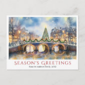 Waterverf Kerst Amsterdam Nederland Reizen Feestdagenkaart (Voorkant)