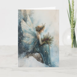 Waterverf Kerst Aqua Fairy in Snowy Field Kaart