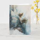 Waterverf Kerst Aqua Fairy in Snowy Field Kaart (Gele Bloem)