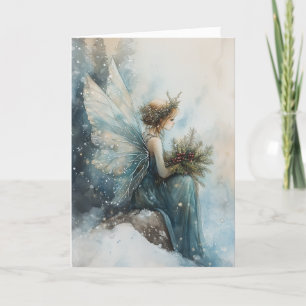 Waterverf Kerst Aqua Fairy in Snowy Field Kaart