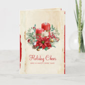 Waterverf Kerst Berry Greenery Red Poinsettia Feestdagen Kaart (Voorkant)