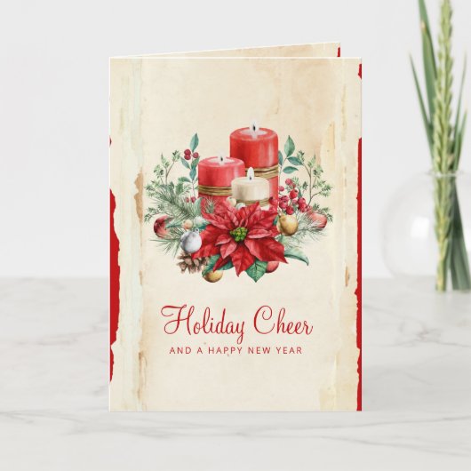 Waterverf Kerst Berry Greenery Red Poinsettia Feestdagen Kaart (Voorkant)