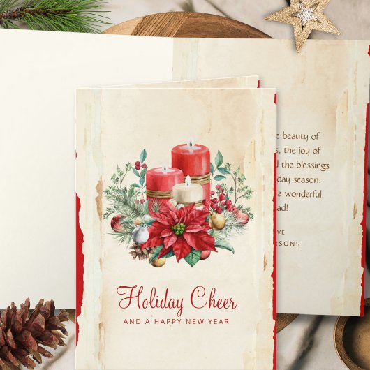 Waterverf Kerst Berry Greenery Red Poinsettia Feestdagen Kaart