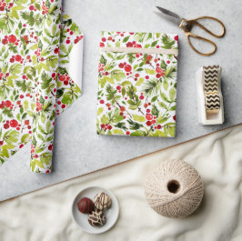 Waterverf Kerst Bladeren en Bessen Cadeaupapier