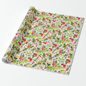 Waterverf Kerst Bladeren en Bessen Cadeaupapier (Uitgerold)