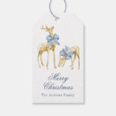 Waterverf Kerst Blauw Boog Chinoiserie Rendieren Cadeaulabel (Voorkant)