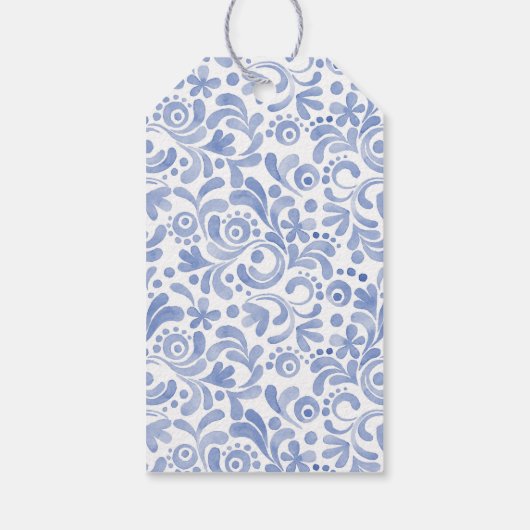 Waterverf Kerst Blauw Boog Chinoiserie Rendieren Cadeaulabel (Achterkant)