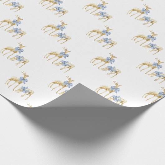 Waterverf Kerst Blauw Boog Chinoiserie Rendieren Cadeaupapier (Hoek)