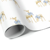 Waterverf Kerst Blauw Boog Chinoiserie Rendieren Cadeaupapier (Rol Hoek)