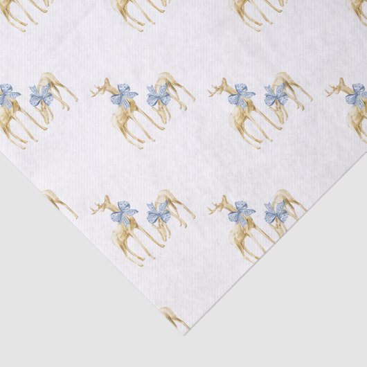 Waterverf Kerst Blauw Boog Chinoiserie Rendieren Tissuepapier (Detail)