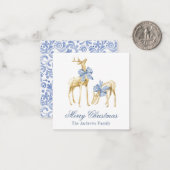 Waterverf Kerst Blauw Chinoiserie Bow Rendier Notitiekaartje (Voorkant / Achterkant in situ)