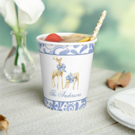 Waterverf Kerst Blauw Chinoiserie Bow Rendier Papieren Bekers
