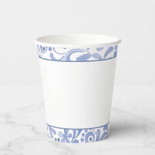 Waterverf Kerst Blauw Chinoiserie Bow Rendier Papieren Bekers (Achterkant)