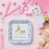 Waterverf Kerst Blauw Chinoiserie Bow Rendier Papieren Bordje (Feest)