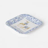 Waterverf Kerst Blauw Chinoiserie Bow Rendier Papieren Bordje (Gebogen)