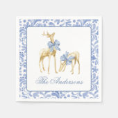 Waterverf Kerst Blauw Chinoiserie Bow Rendier Servet (Voorkant)