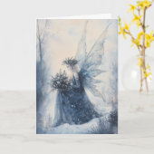 Waterverf Kerst Blauwe Sprookje in Snowy Field Kaart (Gele Bloem)