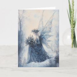 Waterverf Kerst Blauwe Sprookje in Snowy Field Kaart