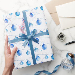 Waterverf Kerst Blauwe String Lights Cadeaupapier