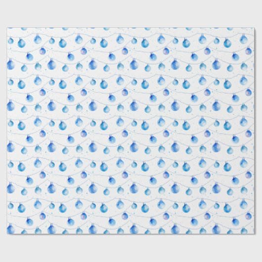 Waterverf Kerst Blauwe String Lights Cadeaupapier (Vlak)
