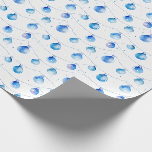 Waterverf Kerst Blauwe String Lights Cadeaupapier (Hoek)