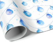 Waterverf Kerst Blauwe String Lights Cadeaupapier (Rol Hoek)