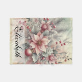  Waterverf Kerst Bloemen en Ornamenten Fleece Deken (Voorkant (Horizontaal))