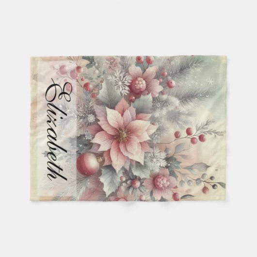  Waterverf Kerst Bloemen en Ornamenten Fleece Deken (Voorkant (Horizontaal))